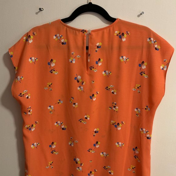 NWOT Halogen Cap Sleeve Blouse Orange Floral, Size Small - Picture 2 of 3